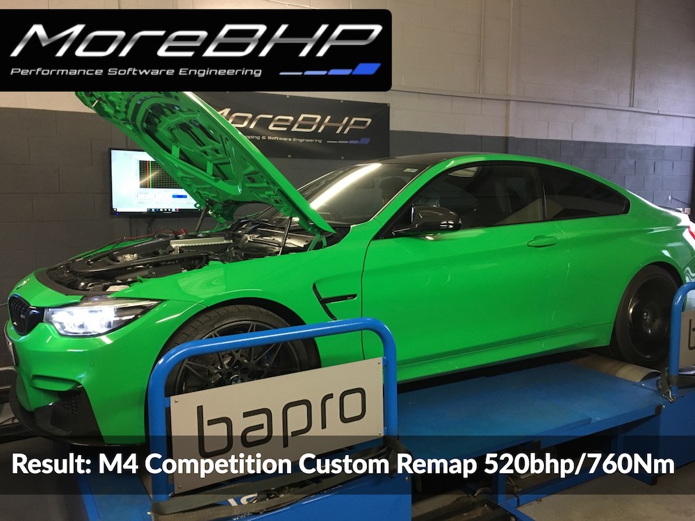 M4 Competition Remap at MoreBHP on their Rolling Road showing results of 520bhp and 760Nm